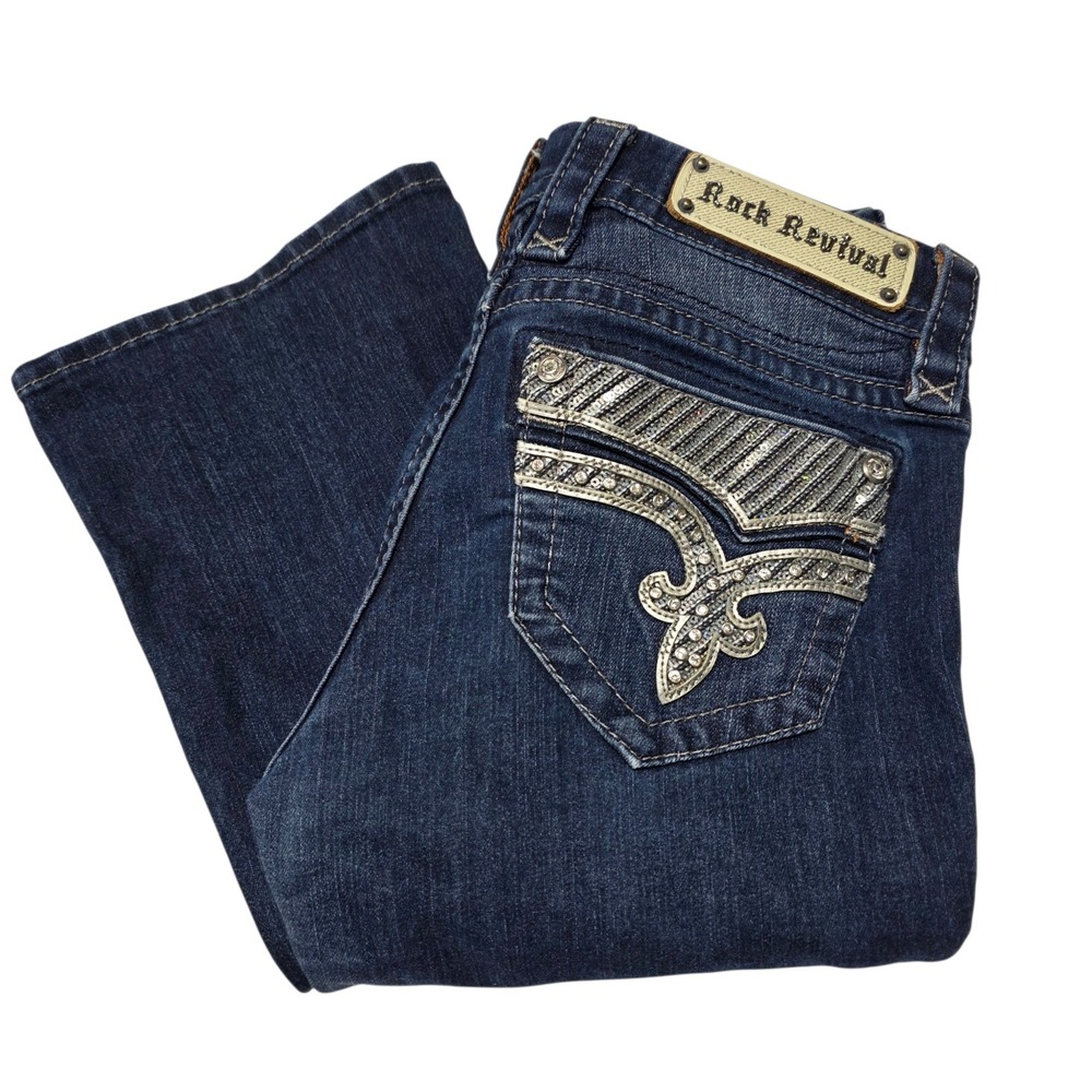 Rock Revival Jeans Women 27 Blue Klarry Bootcut Embellished Flap Pocket Denim‎